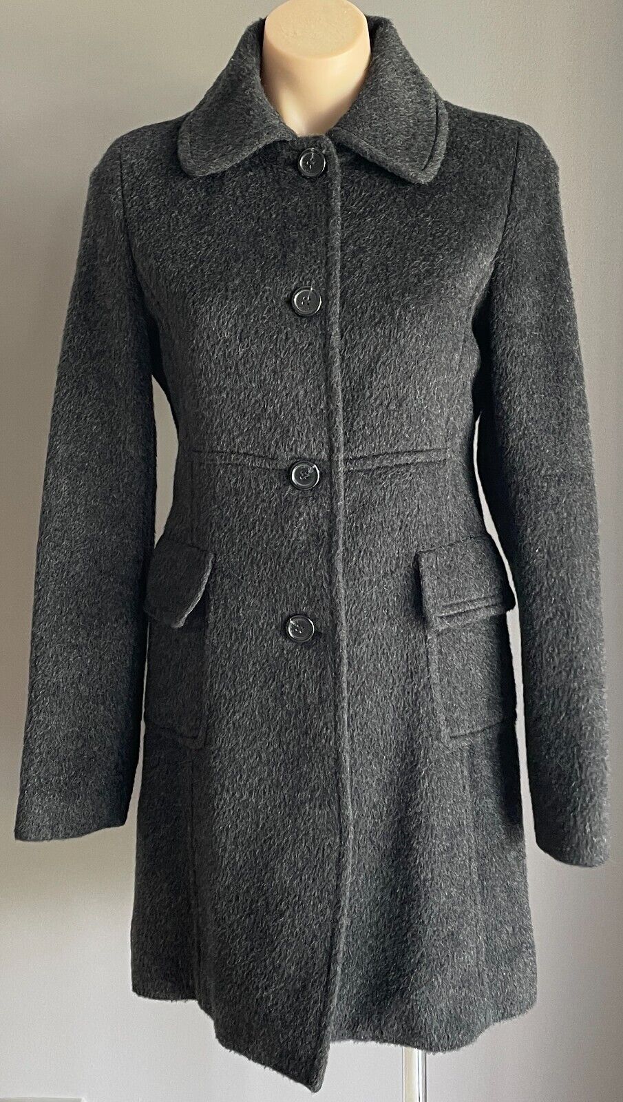ZOOC ZOOMINON Charcoal Grey Long Sleeve Button Front Coat Ladies Size 12