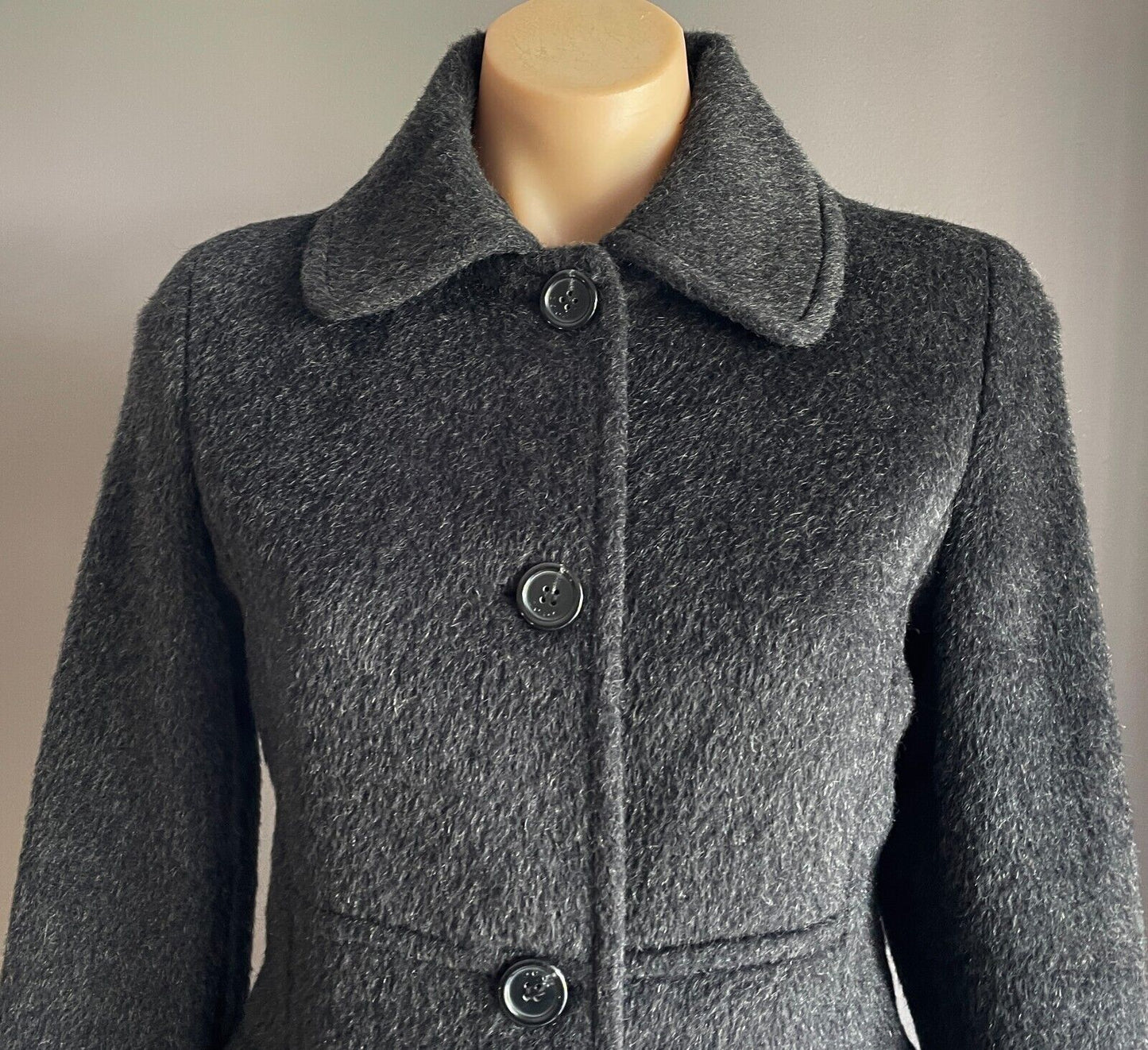 ZOOC ZOOMINON Charcoal Grey Long Sleeve Button Front Coat Ladies Size 12