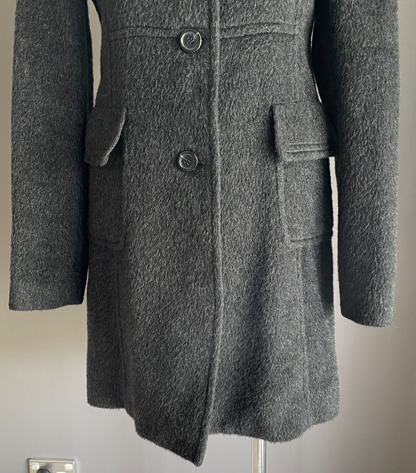 ZOOC ZOOMINON Charcoal Grey Long Sleeve Button Front Coat Ladies Size 12