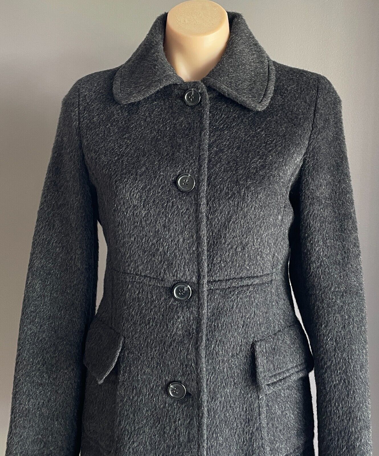 ZOOC ZOOMINON Charcoal Grey Long Sleeve Button Front Coat Ladies Size 12