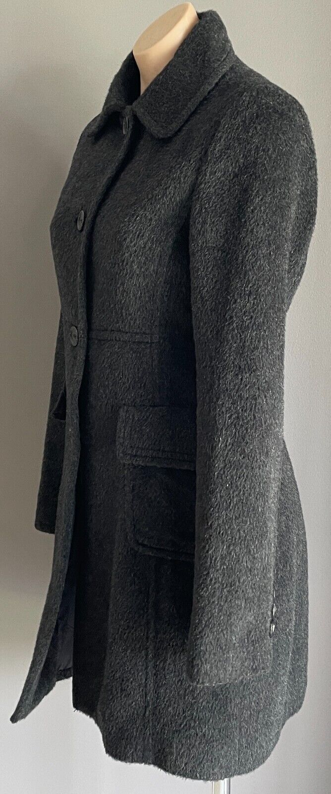 ZOOC ZOOMINON Charcoal Grey Long Sleeve Button Front Coat Ladies Size 12