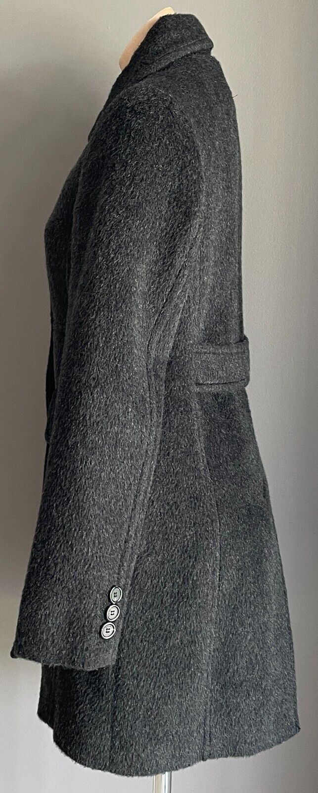 ZOOC ZOOMINON Charcoal Grey Long Sleeve Button Front Coat Ladies Size 12