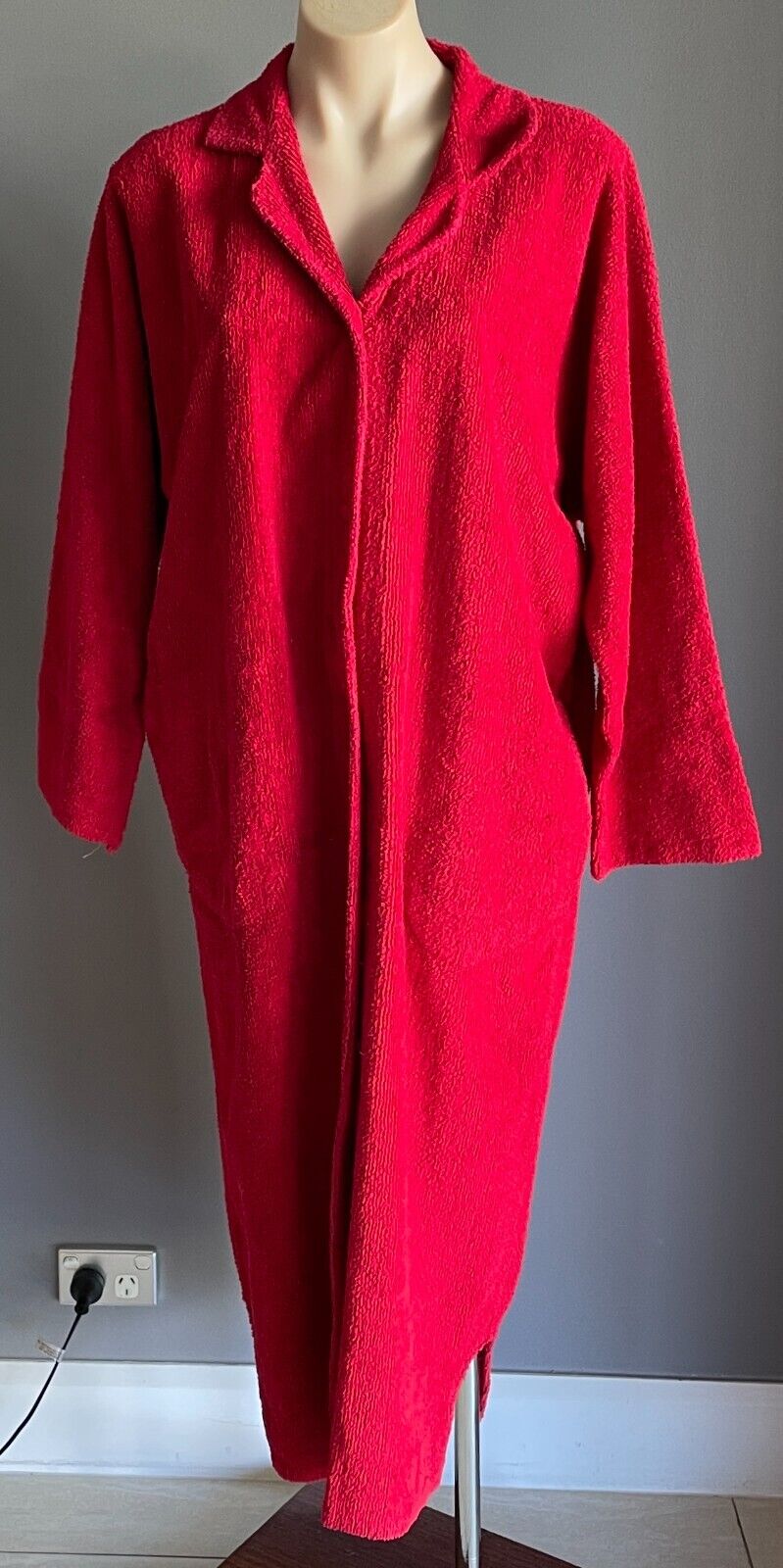 Vtg Terry Towelling Bath Robe Dressing Gown Burgundy Long Sleeve House Coat M 14