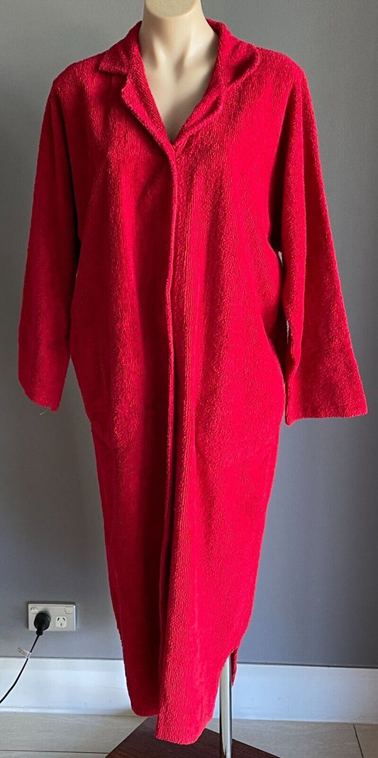 Vtg Terry Towelling Bath Robe Dressing Gown Burgundy Long Sleeve House Coat M 14