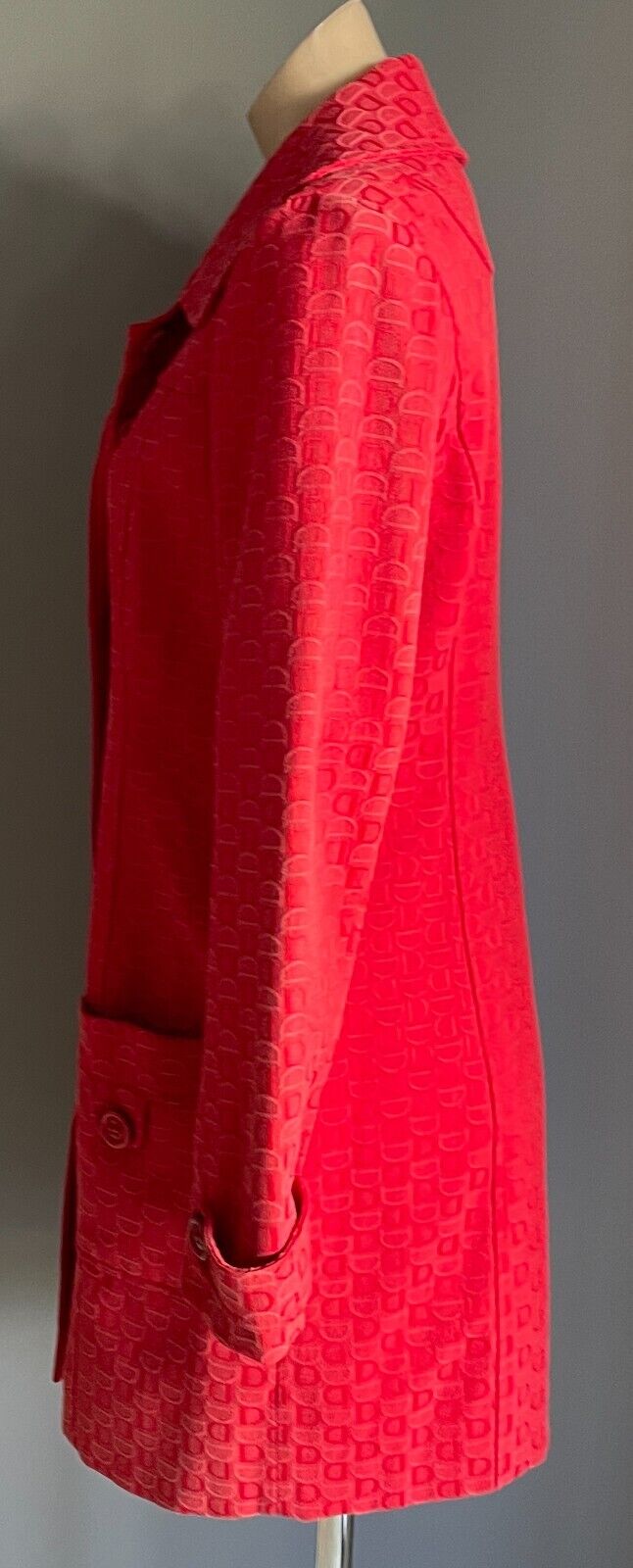 TEABERRY Coat Red Jacquard Long Sleeve Single Breasted Button Front Size 10