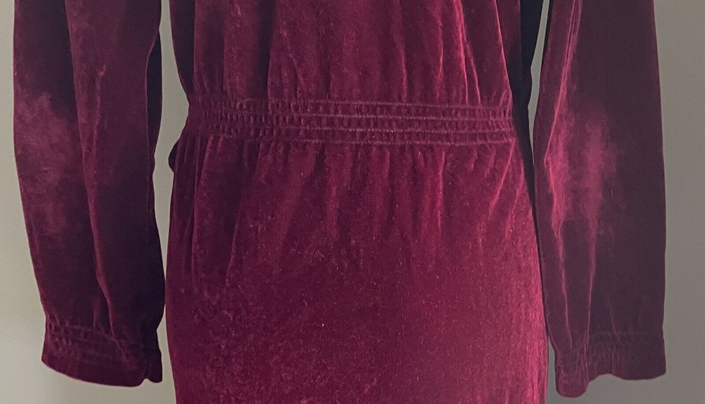 VALENTINA Dressing Gown Bath Robe Burgundy Velour Long Sleeve Size 16 Vintage