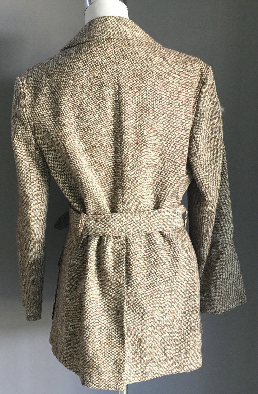 1970's Coat Brown Fleck Wool Textured Tweed Jacket Ladies Size 10 12 Vintage
