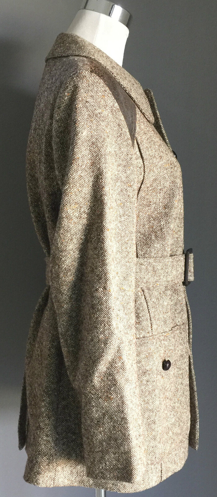 1970's Coat Brown Fleck Wool Textured Tweed Jacket Ladies Size 10 12 Vintage