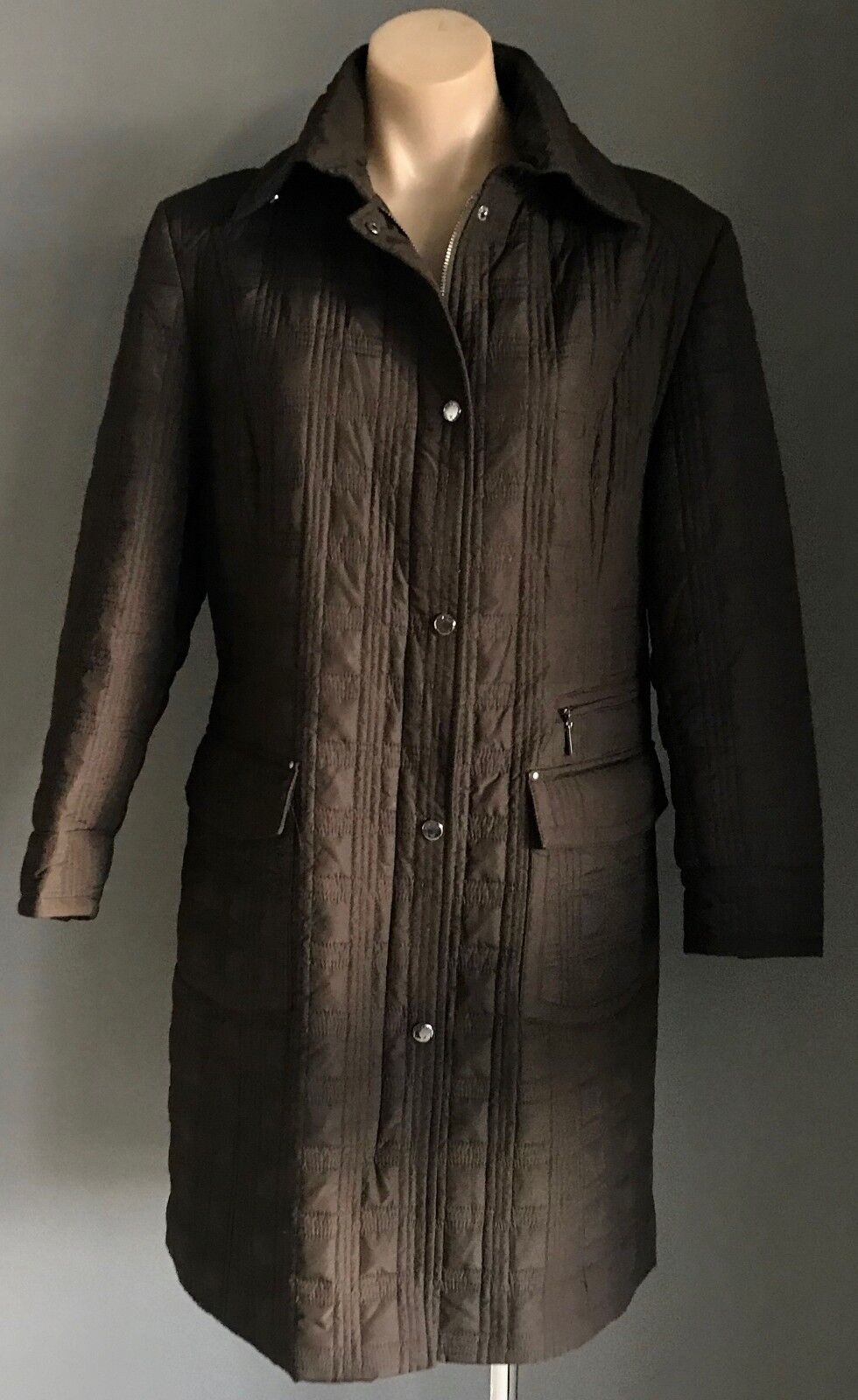 BRAX FEEL GOOD Jacket Coat Quilted Brown Square Puffer Jacket Sz 12 Warm Vintage
