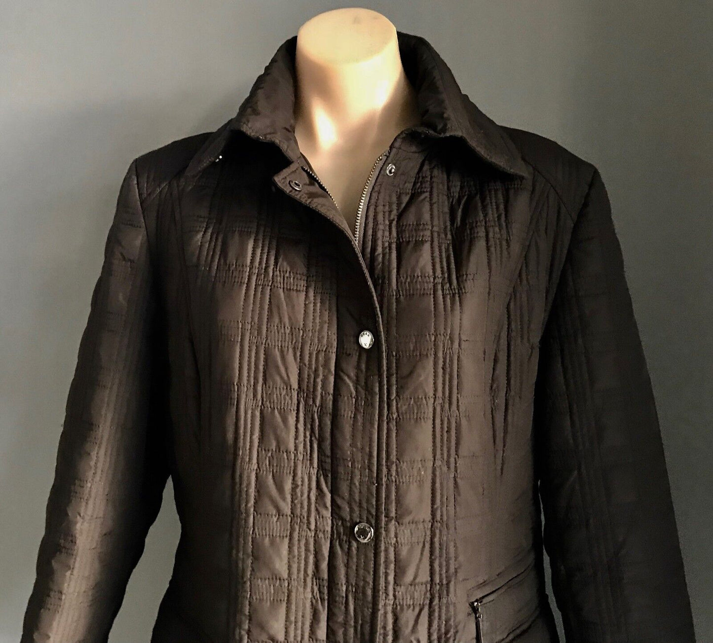 BRAX FEEL GOOD Jacket Coat Quilted Brown Square Puffer Jacket Sz 12 Warm Vintage