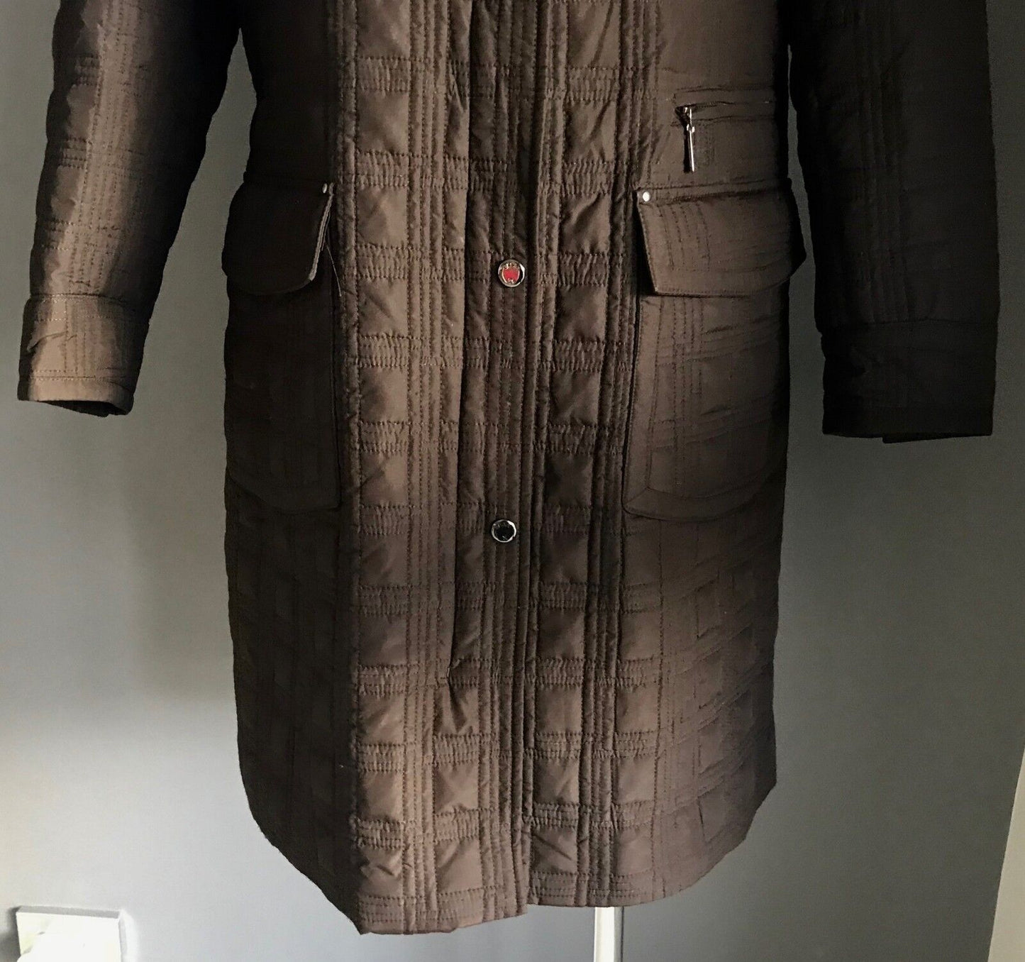 BRAX FEEL GOOD Jacket Coat Quilted Brown Square Puffer Jacket Sz 12 Warm Vintage