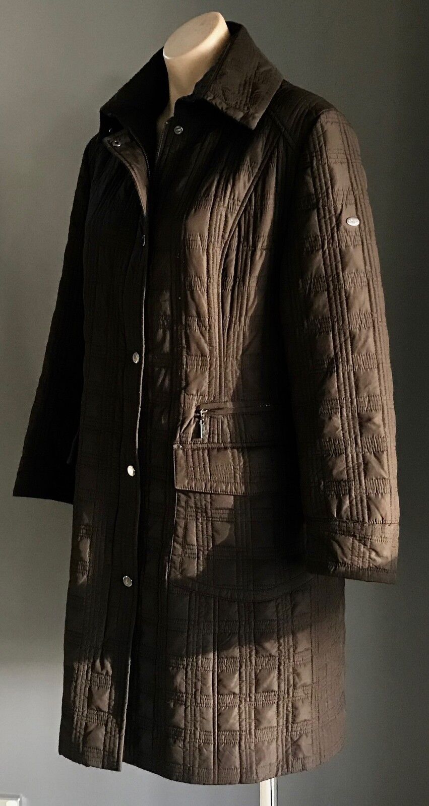 BRAX FEEL GOOD Jacket Coat Quilted Brown Square Puffer Jacket Sz 12 Warm Vintage