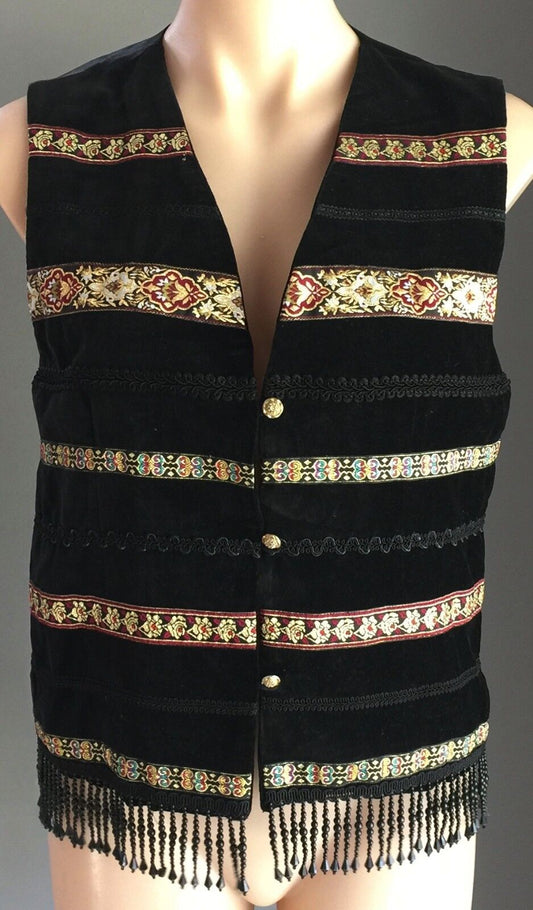 JACQUELINE EVE Vest Waist Coat Black Velvet Beaded Size M 10 Stunning Vintage