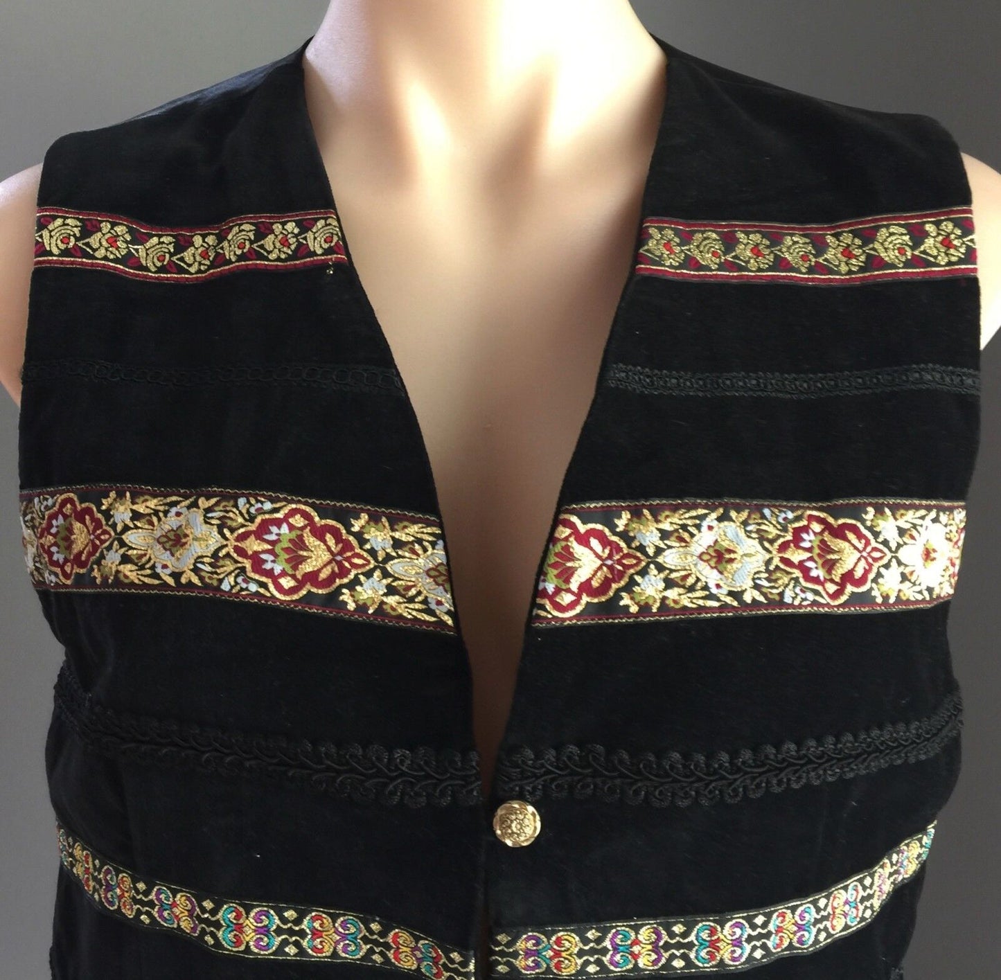 JACQUELINE EVE Vest Waist Coat Black Velvet Beaded Size M 10 Stunning Vintage