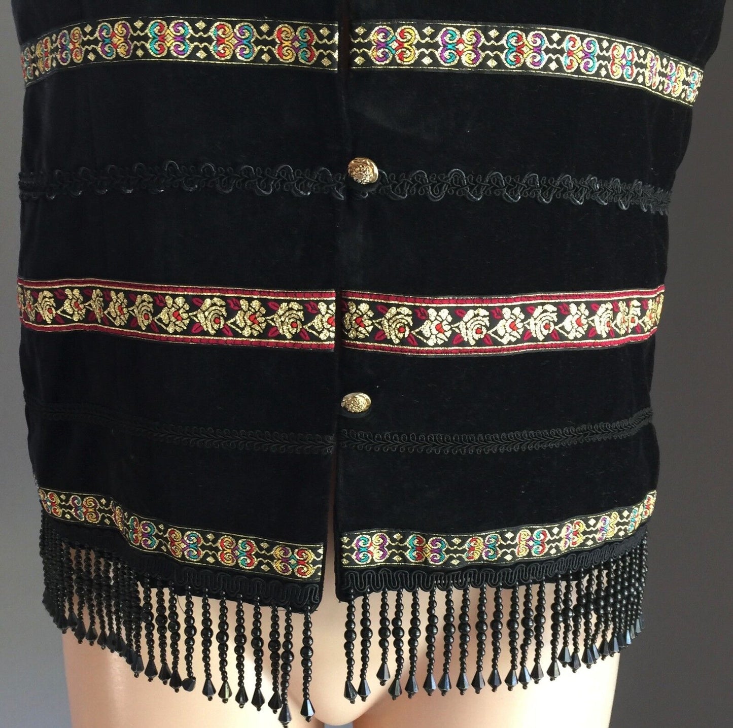 JACQUELINE EVE Vest Waist Coat Black Velvet Beaded Size M 10 Stunning Vintage