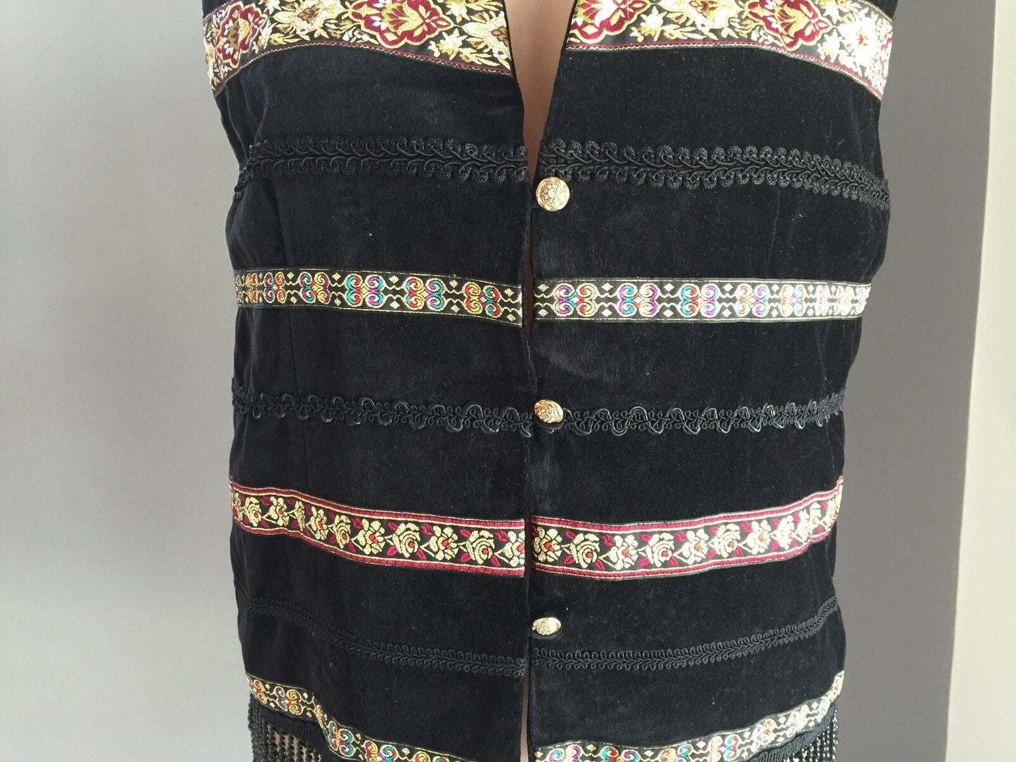 JACQUELINE EVE Vest Waist Coat Black Velvet Beaded Size M 10 Stunning Vintage