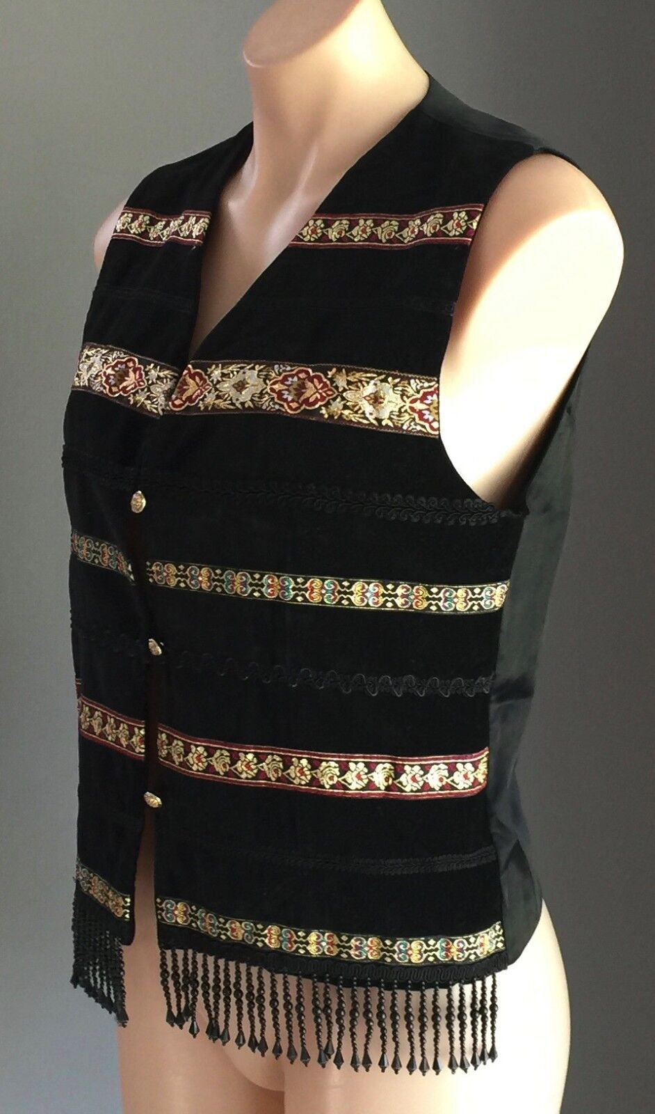 JACQUELINE EVE Vest Waist Coat Black Velvet Beaded Size M 10 Stunning Vintage