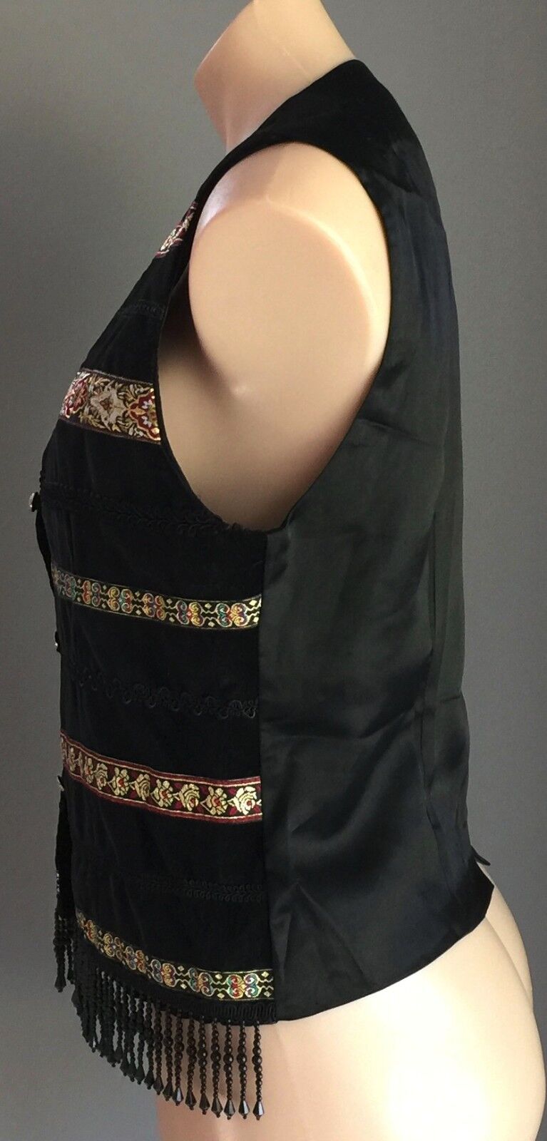 JACQUELINE EVE Vest Waist Coat Black Velvet Beaded Size M 10 Stunning Vintage
