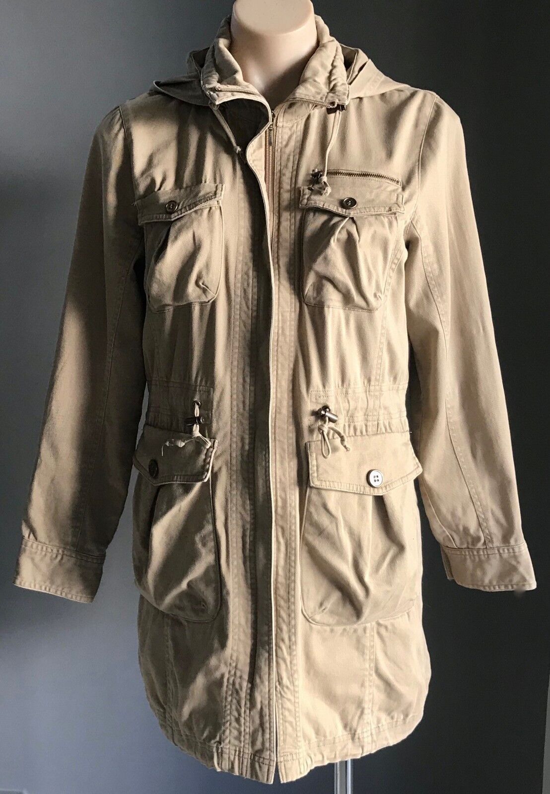 MOI L'école Jacket Coat Hooded Anorak Caramel Winter Utility Ladies Size S 10