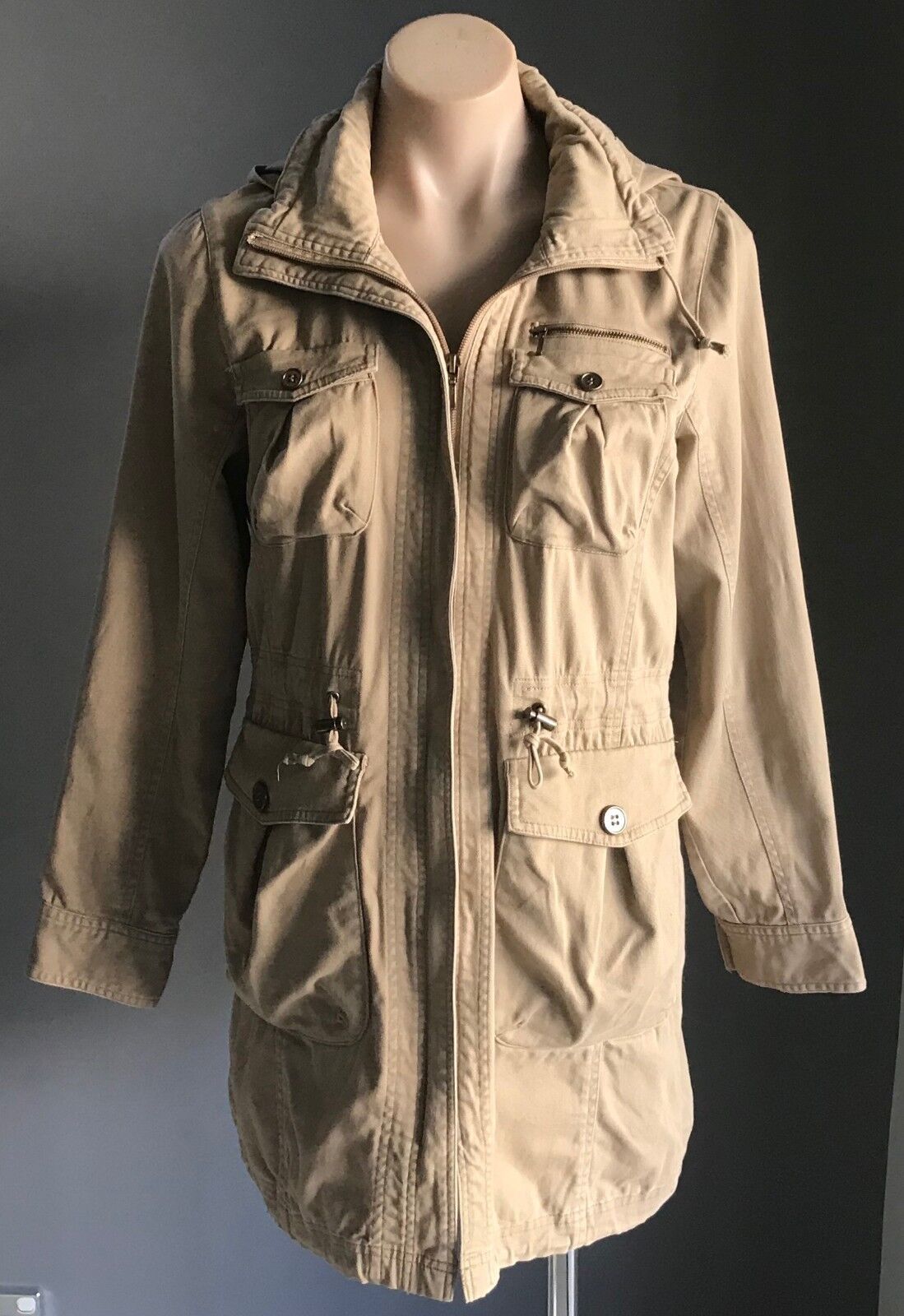 MOI L'école Jacket Coat Hooded Anorak Caramel Winter Utility Ladies Size S 10