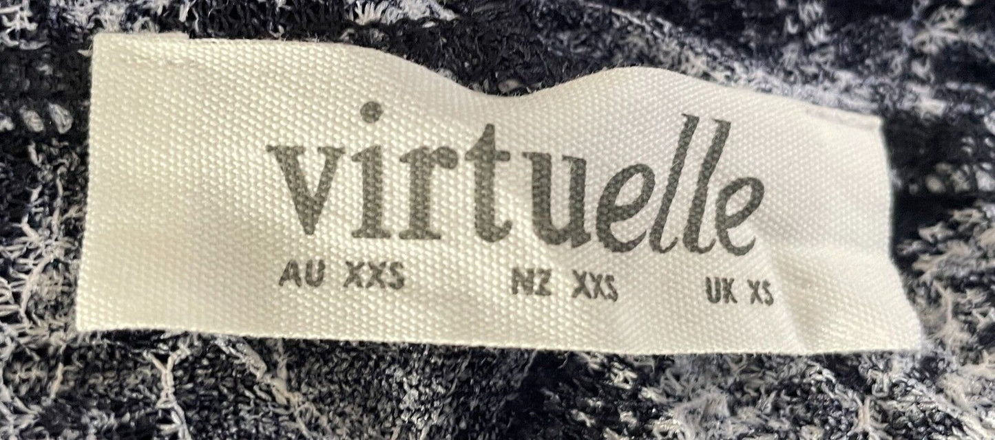 VIRTUELLE Duster Coat Blue & White Print Wrinkle Look Net 3/4 Sleeve Size XXS 12