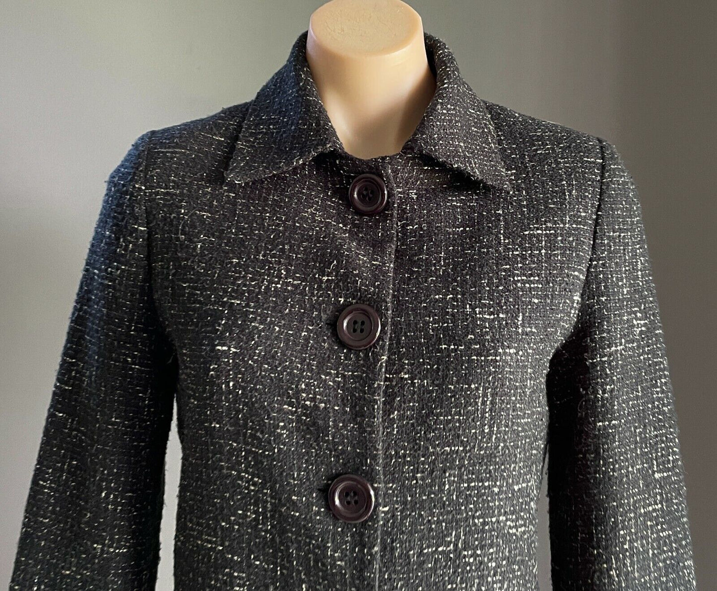 JACQUI E Coat Black & White Tweed Fabric Long Sleeve Ladies Size 8 10
