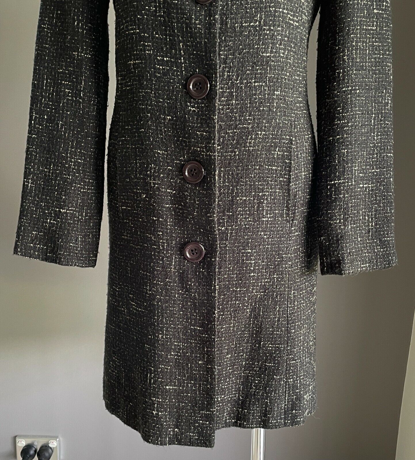 JACQUI E Coat Black & White Tweed Fabric Long Sleeve Ladies Size 8 10