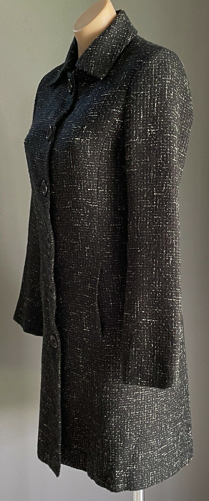 JACQUI E Coat Black & White Tweed Fabric Long Sleeve Ladies Size 8 10