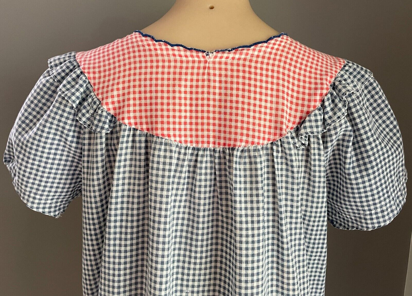 Gingham House Coat Retro 1950 - 60's Red Blue White Robe Button Front Robe Sz 12