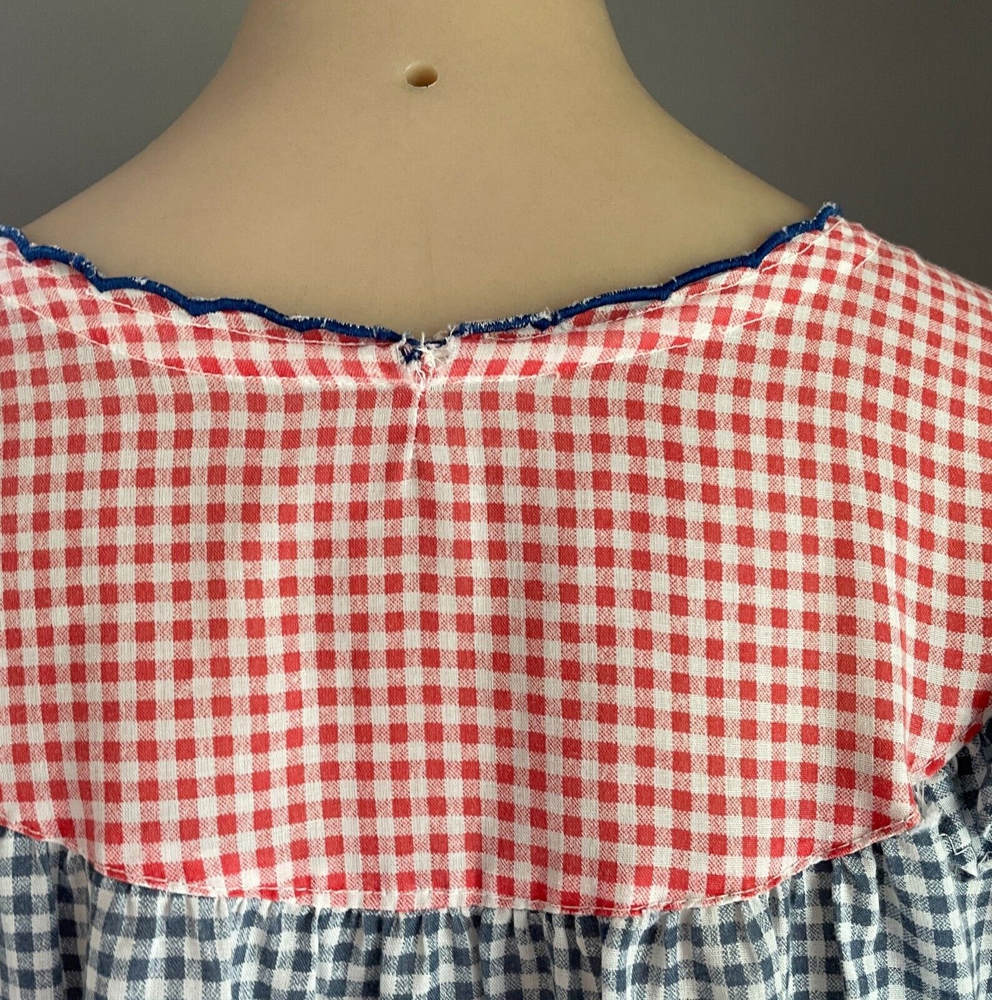 Gingham House Coat Retro 1950 - 60's Red Blue White Robe Button Front Robe Sz 12