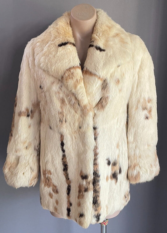 LEVY FURS Jacket Cream Brown Tone Rabbit Fur Coat Size 12 Timeless Vintage