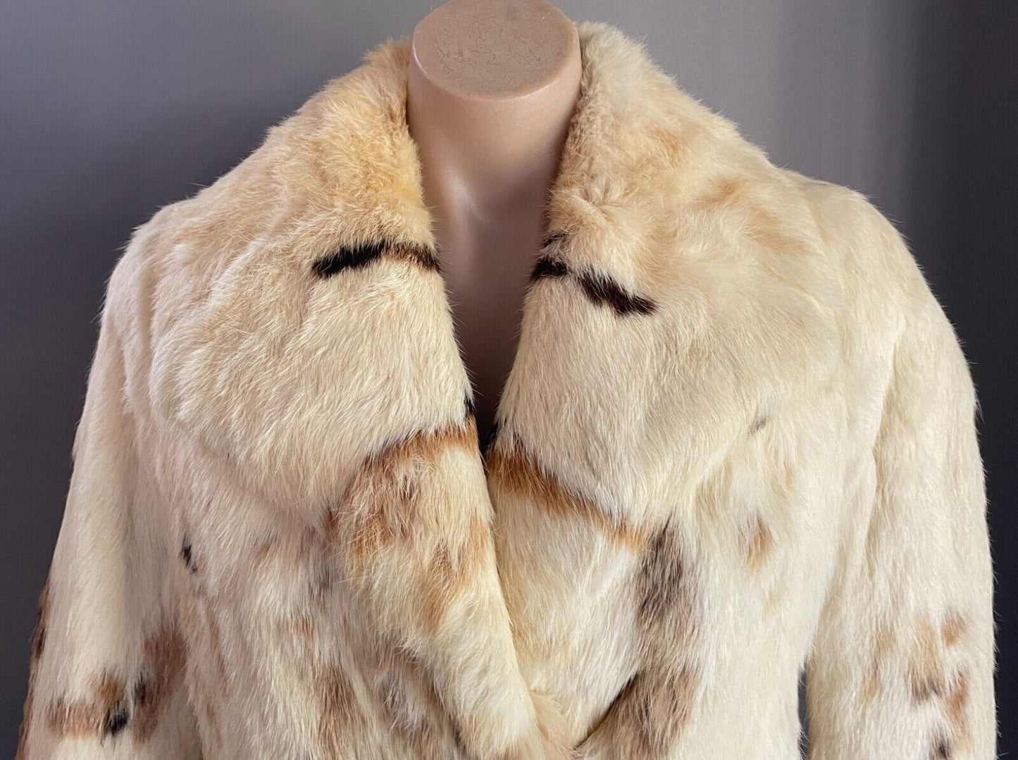 LEVY FURS Jacket Cream Brown Tone Rabbit Fur Coat Size 12 Timeless Vintage
