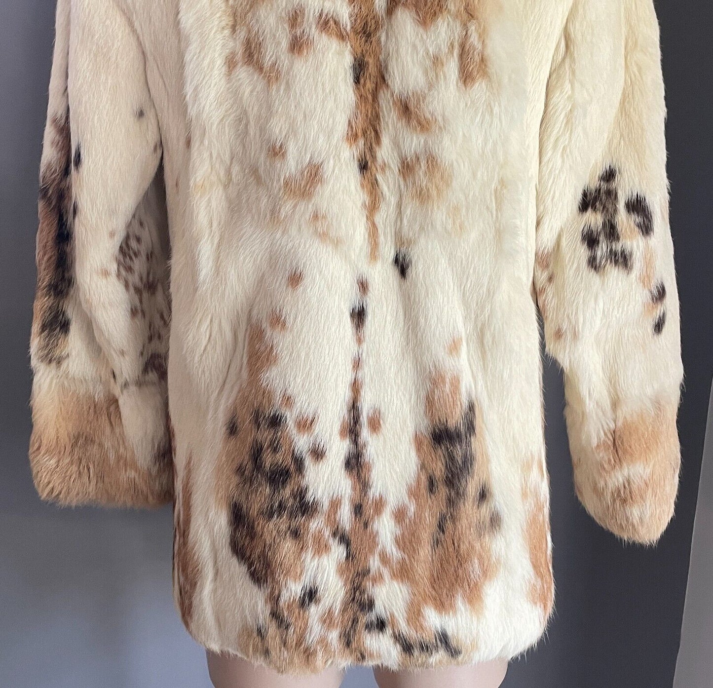 LEVY FURS Jacket Cream Brown Tone Rabbit Fur Coat Size 12 Timeless Vintage
