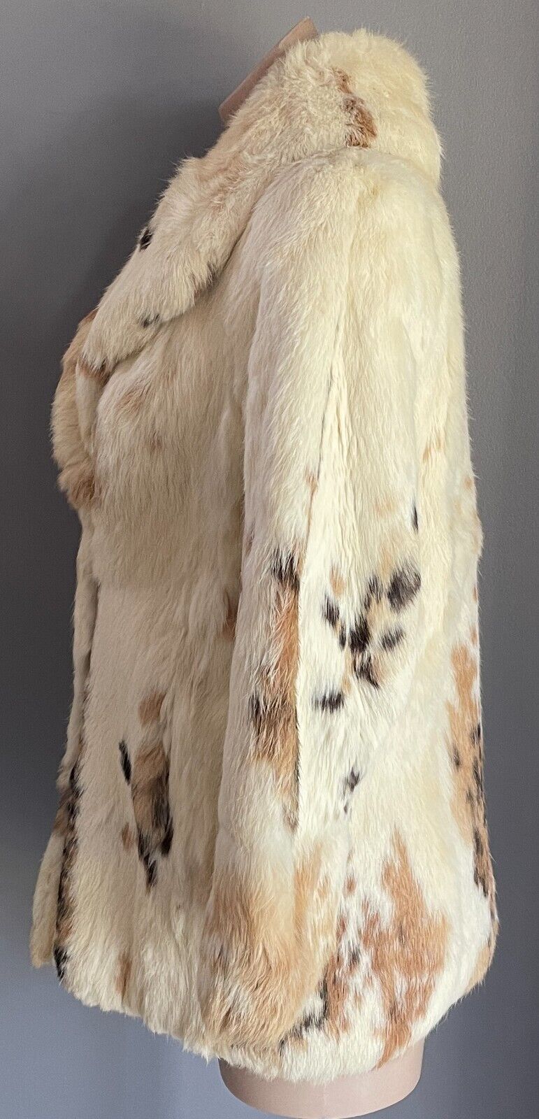 LEVY FURS Jacket Cream Brown Tone Rabbit Fur Coat Size 12 Timeless Vintage