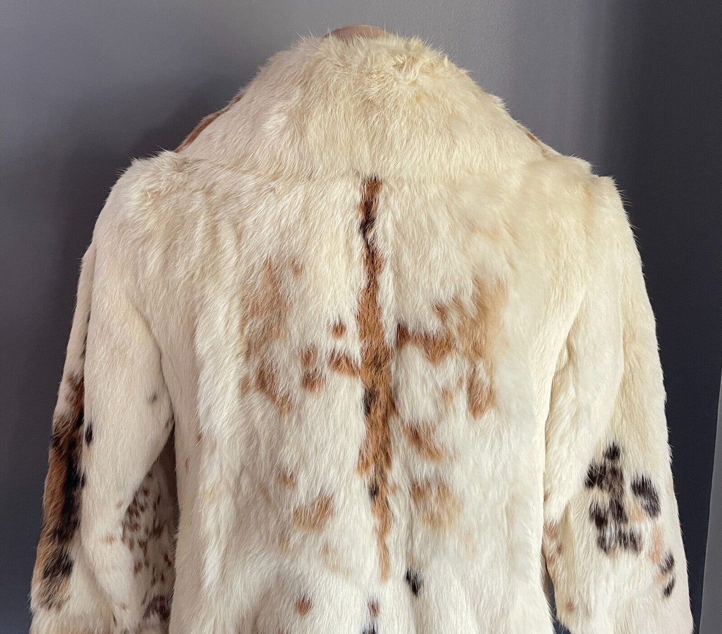 LEVY FURS Jacket Cream Brown Tone Rabbit Fur Coat Size 12 Timeless Vintage