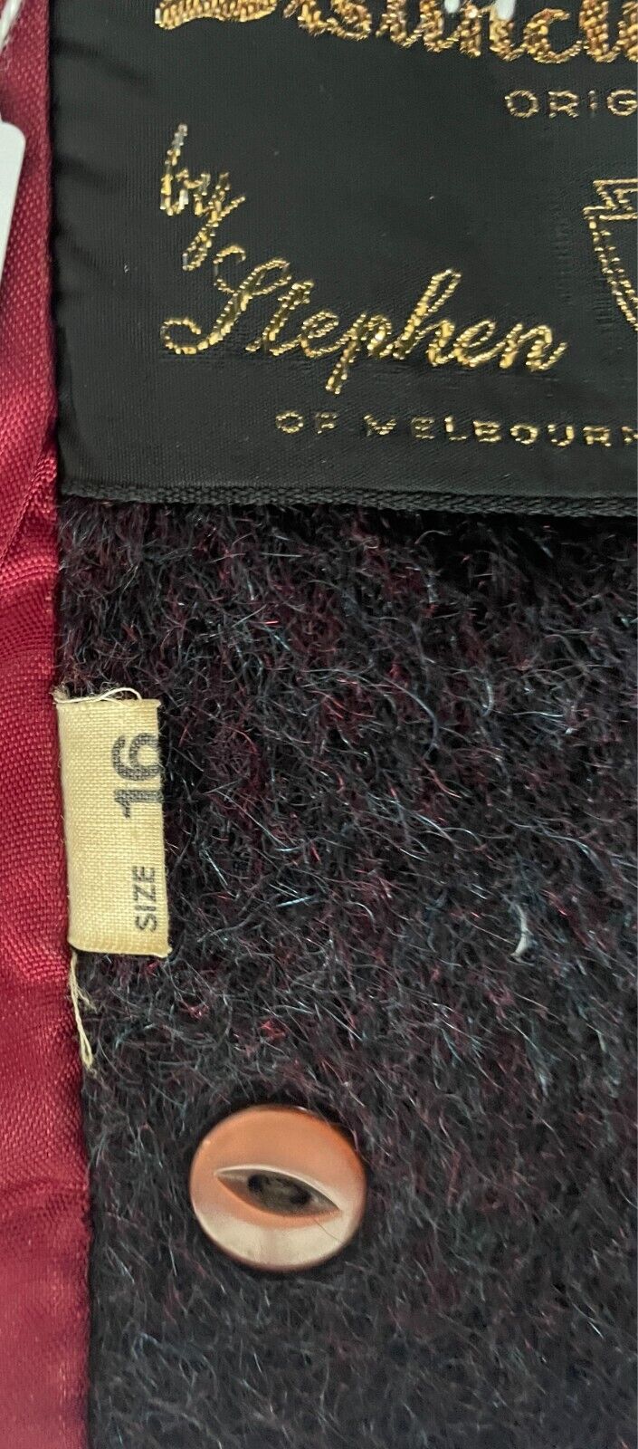 Vintage DISTINCTION ORIGINAL By Stephen Coat Purple Wool Mohair Fur Collar Sz 16