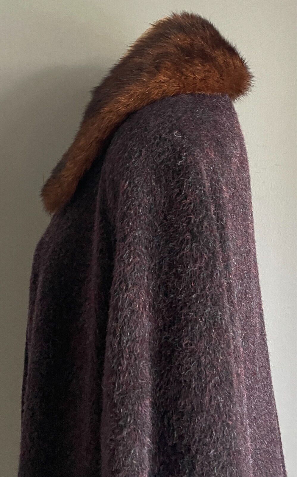 Vintage DISTINCTION ORIGINAL By Stephen Coat Purple Wool Mohair Fur Collar Sz 16