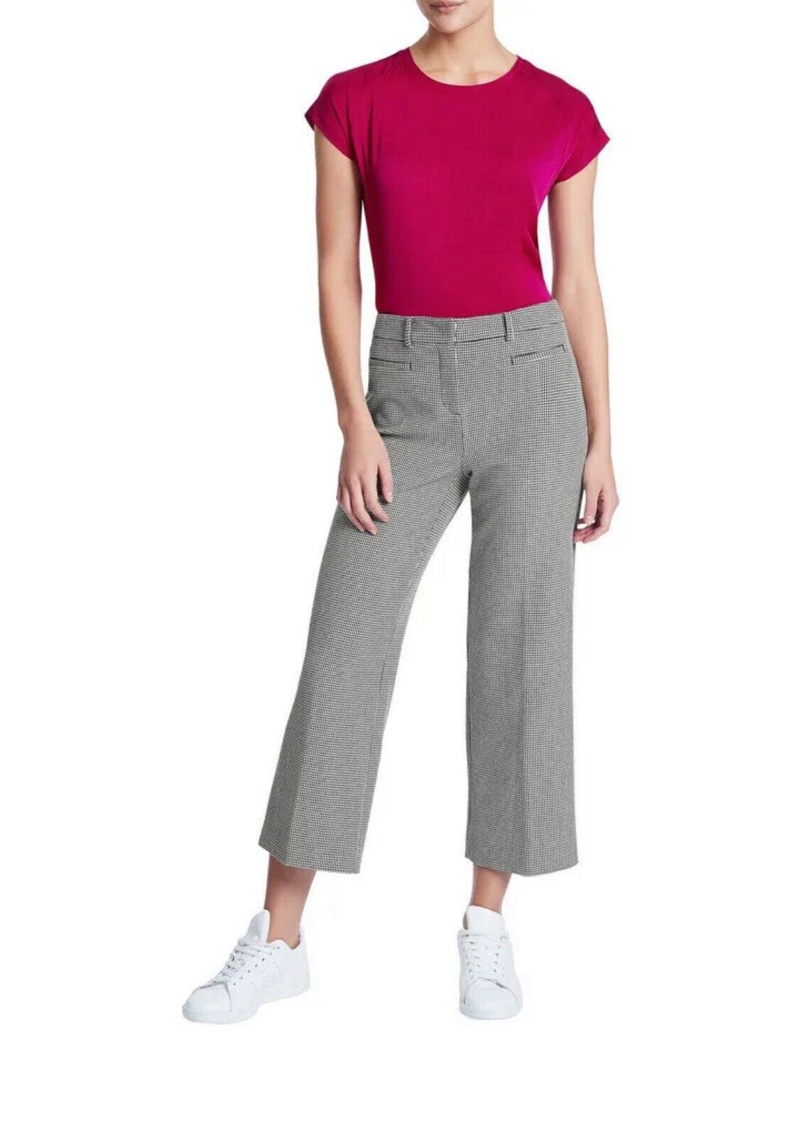 MARCS Size 10 Pants Crop Black White Houndstooth Wide Leg Trousers Knit NEW