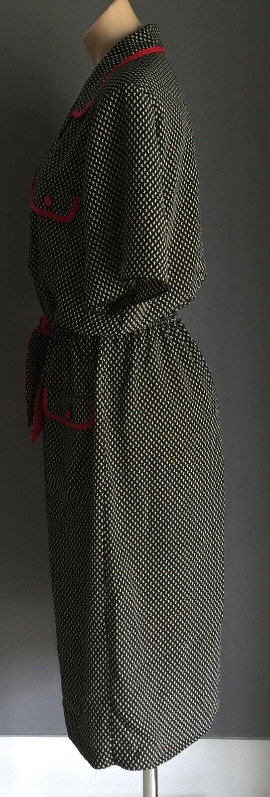 1980's TODAY'S CLASSICS Dress Black & White Print Frock Size 16 Red Accents