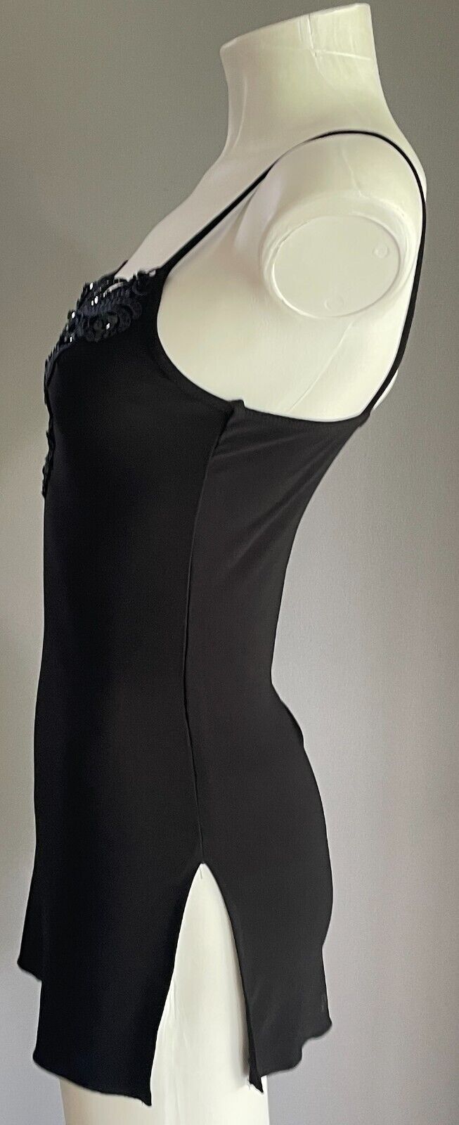 LUSHOUS Top Size 8 Black Stretch Cami Embellished Floral Lace Neck Beads Sequins