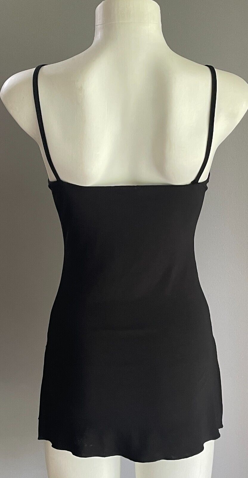 LUSHOUS Top Size 8 Black Stretch Cami Embellished Floral Lace Neck Beads Sequins