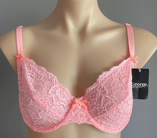 GEORGE Bra Size 36DD Light Coral Pink Lace Underwire Adjustable 36 DD NEW