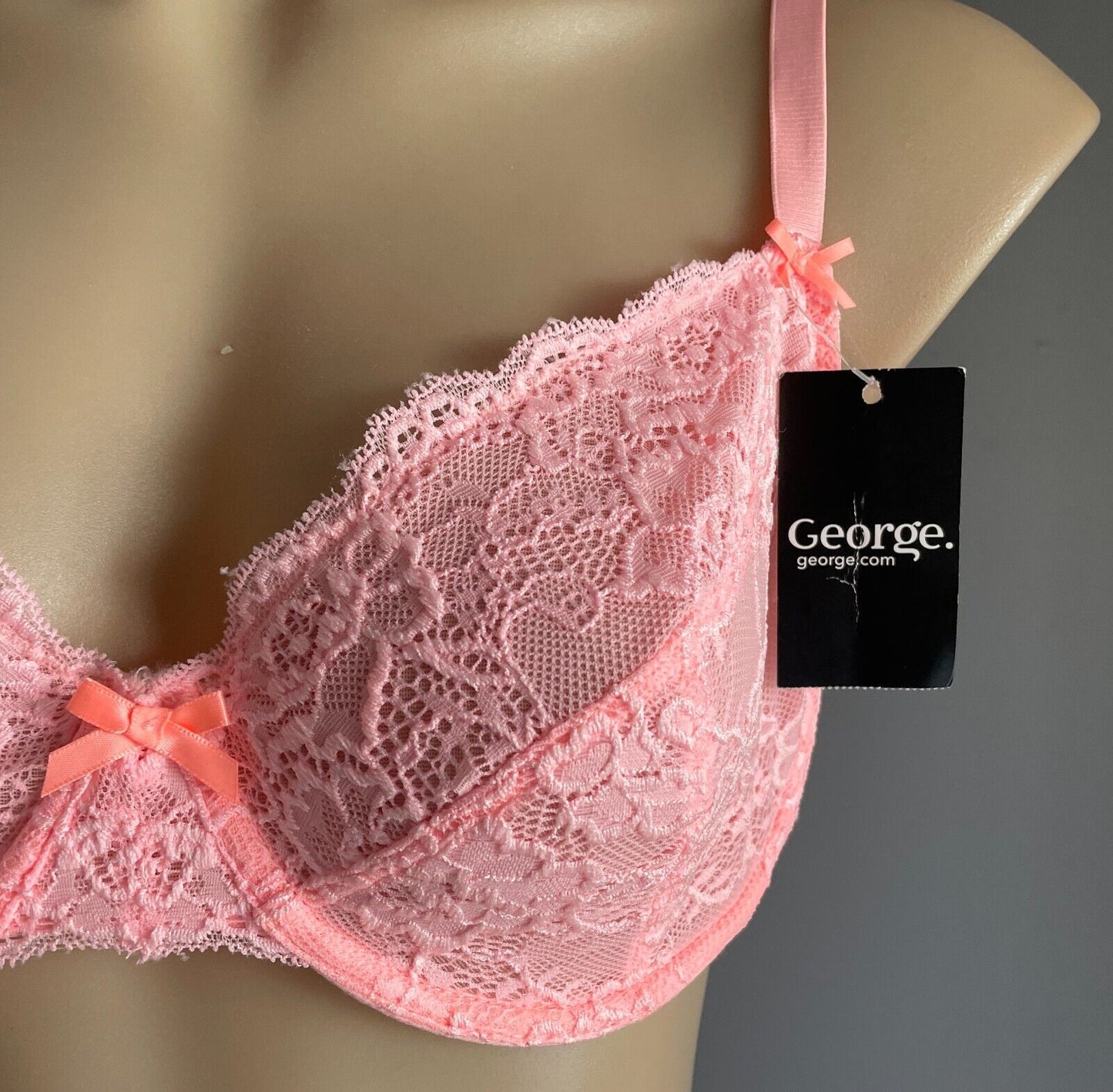 GEORGE Bra Size 36DD Light Coral Pink Lace Underwire Adjustable 36 DD NEW