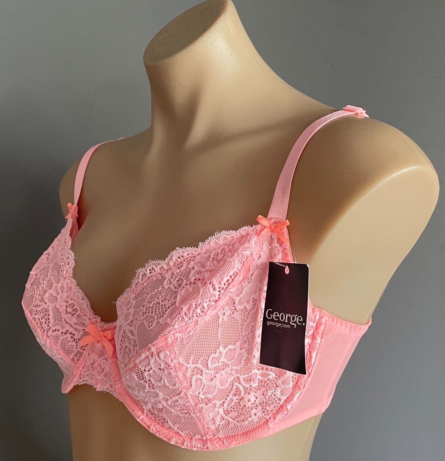 GEORGE Bra Size 36DD Light Coral Pink Lace Underwire Adjustable 36 DD NEW