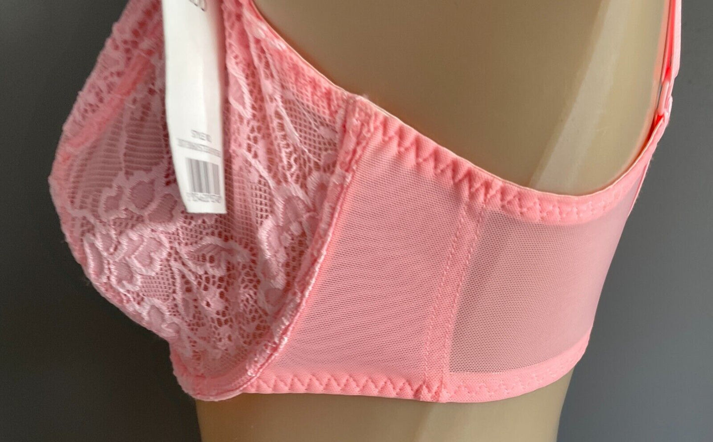 GEORGE Bra Size 36DD Light Coral Pink Lace Underwire Adjustable 36 DD NEW