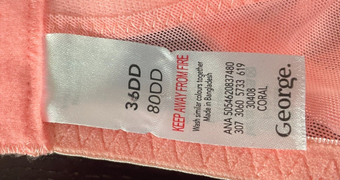 GEORGE Bra Size 36DD Light Coral Pink Lace Underwire Adjustable 36 DD NEW