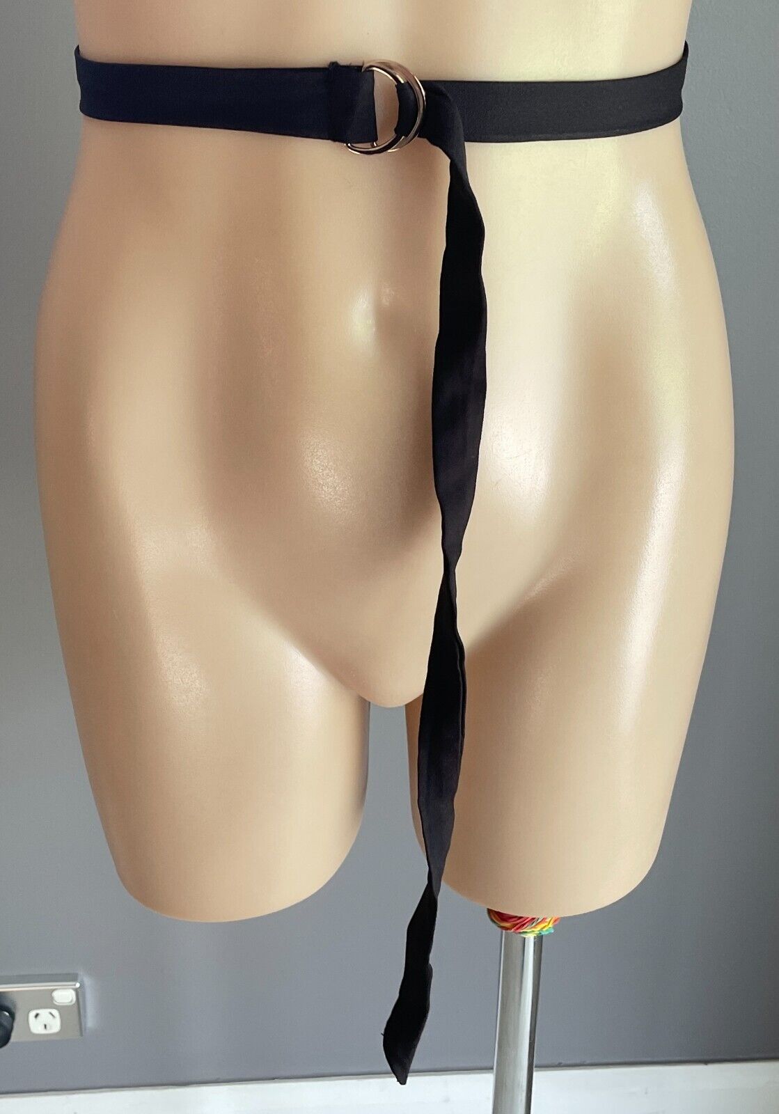 Belt Black Fabric Waist 2cm Wide Double D Rings 113cm Long