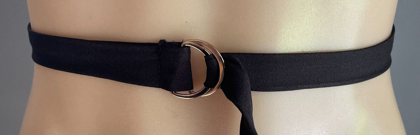 Belt Black Fabric Waist 2cm Wide Double D Rings 113cm Long