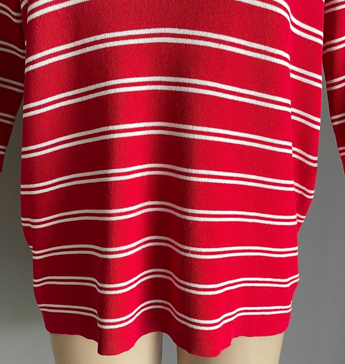 NONI Knit Top Red White Stripe Short Sleeves Size XL 3 Button Stretch Fabric