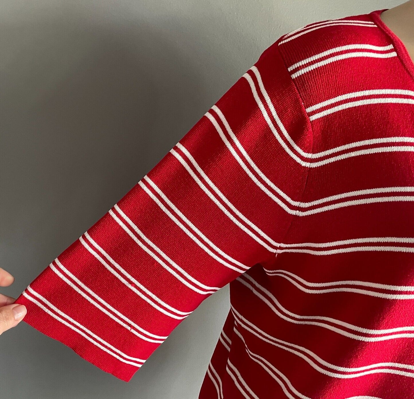 NONI Knit Top Red White Stripe Short Sleeves Size XL 3 Button Stretch Fabric